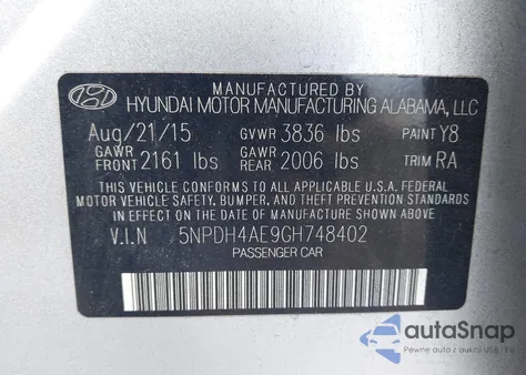 2016 Hyundai Elantra Se z USA, uszkodzony, nr VIN 5NPDH4AE9GH748402
